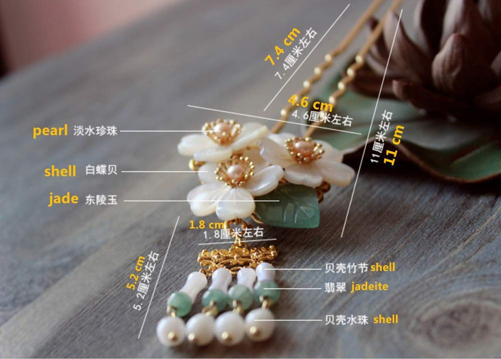 Original Handmade Brass Classical Hair Clasp Shell Pearl Decor Chinese Traditional Style Hair Sticks Shawl Pins Picks Ha