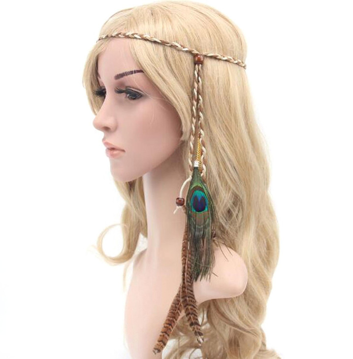 Nicedmm Womens Colourful Bohemian Tassels Peacock Feather Headband Adjustable Indians Style Hair Band Handmade Feather H