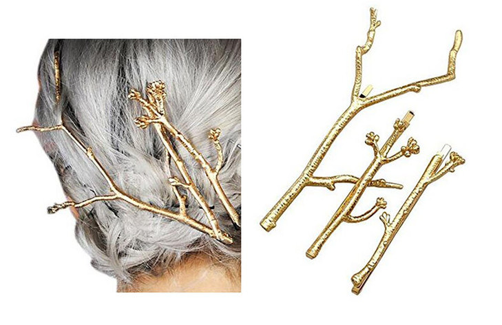Set of 3 Vintage Tree Branch Hair Clip Barrette Women Lady Hair Pin Head Dress DIY Hair Accessories Gold