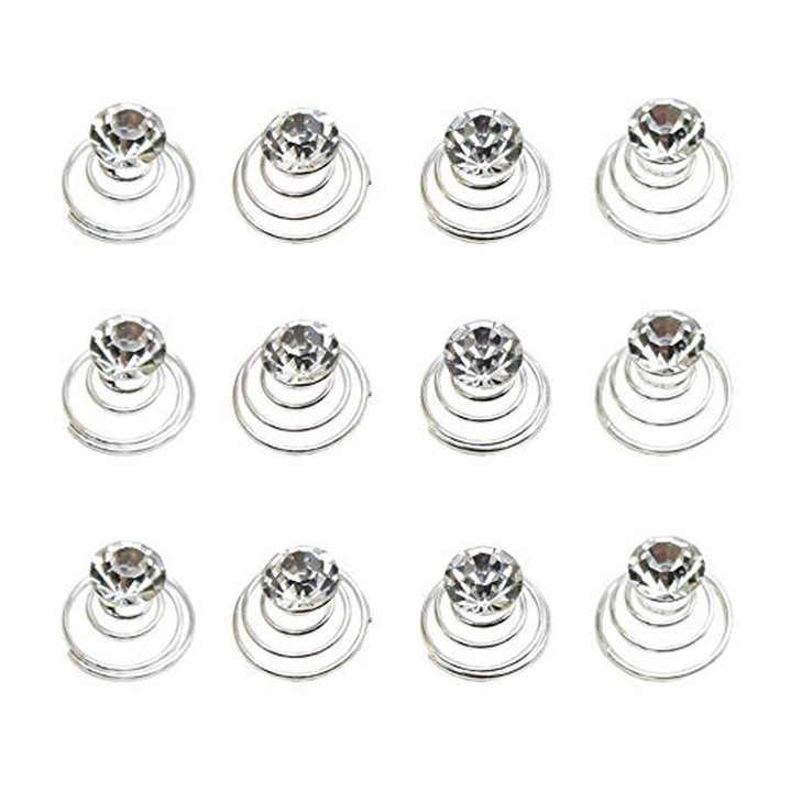 canjoyn 24 Pcs Bridal Gem Spin Hair Pins Swirl Hair Twists Coils Wedding Spiral Twist Hairpins Shiny Rhinestone Crystal