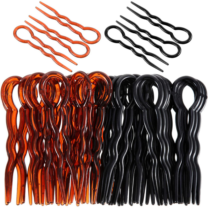 WILLBOND 48 Pieces Plastic U Shaped Black and Brown Hair Pins Lady Style Grip Hairpins Fast Spiral Hair Grip for Women G