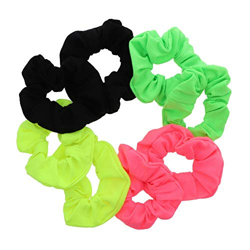 Set of 8 Neon Color Solid Scrunchies Hair Scrunchy Pink Yellow Green Black