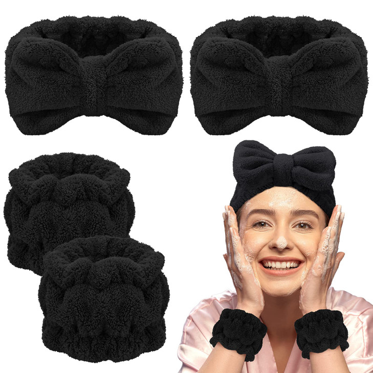 Chuangdi 4 Pcs Microfiber Headband Spa Wristbands and Wrist Bands for Washing Face Cuffs Towel Wristbands Hair Headband