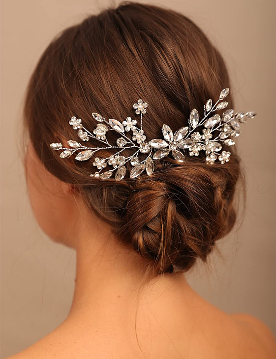 YERTTER Bridal Hair Comb Crystal Bride Wedding Hair Comb Rhinestone Flower Bridal Hair Pieces Pearl Wedding Hair Accesso