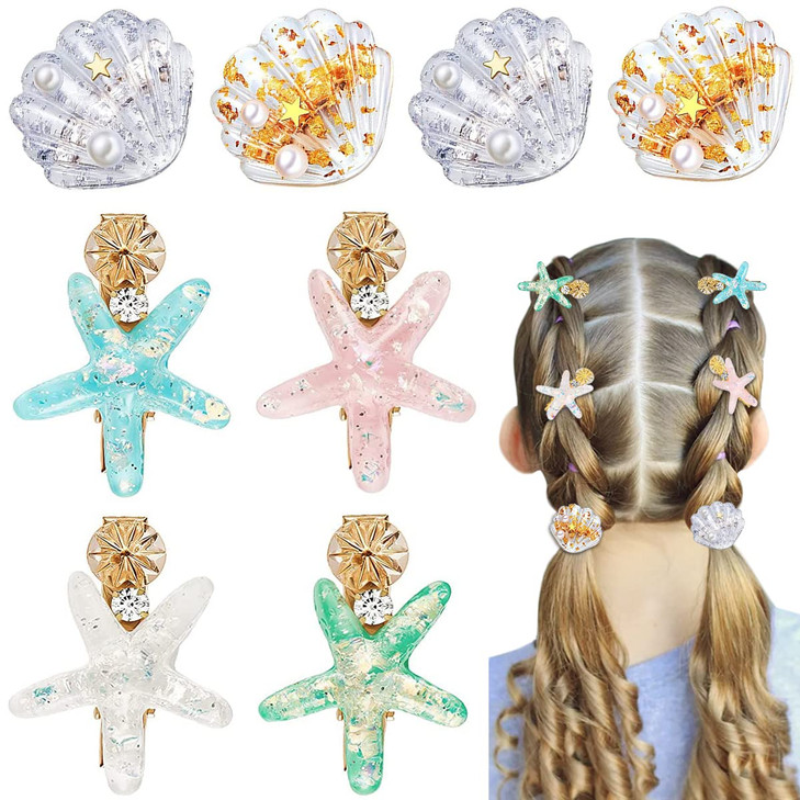 Starfish and Shell Pearl Hair Clips Set Cute Mermaid Acrylic Alligator Hairpins for Kids Girls