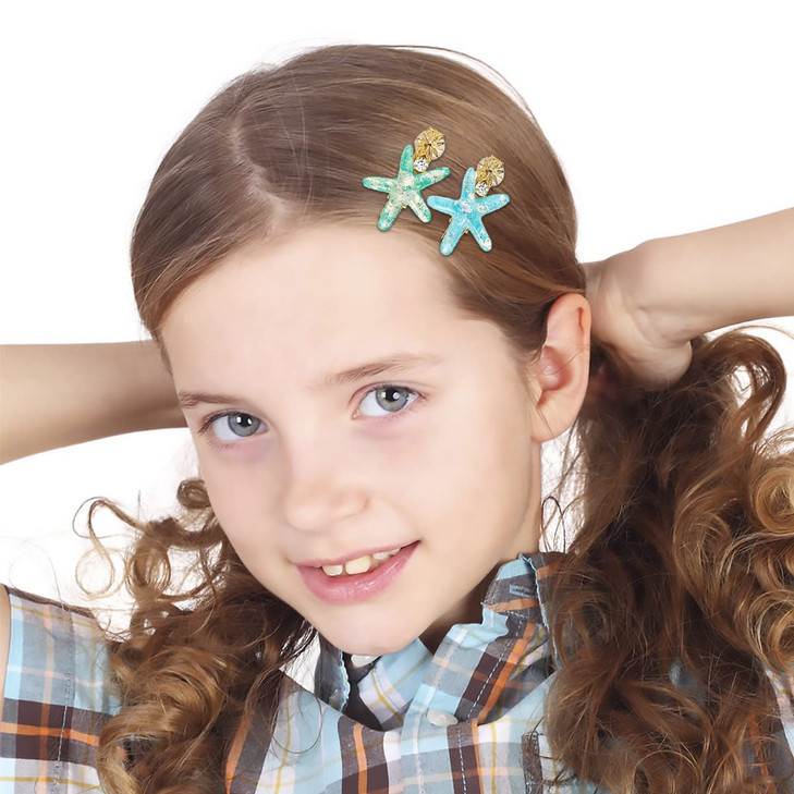 Starfish and Shell Pearl Hair Clips Set Cute Mermaid Acrylic Alligator Hairpins for Kids Girls