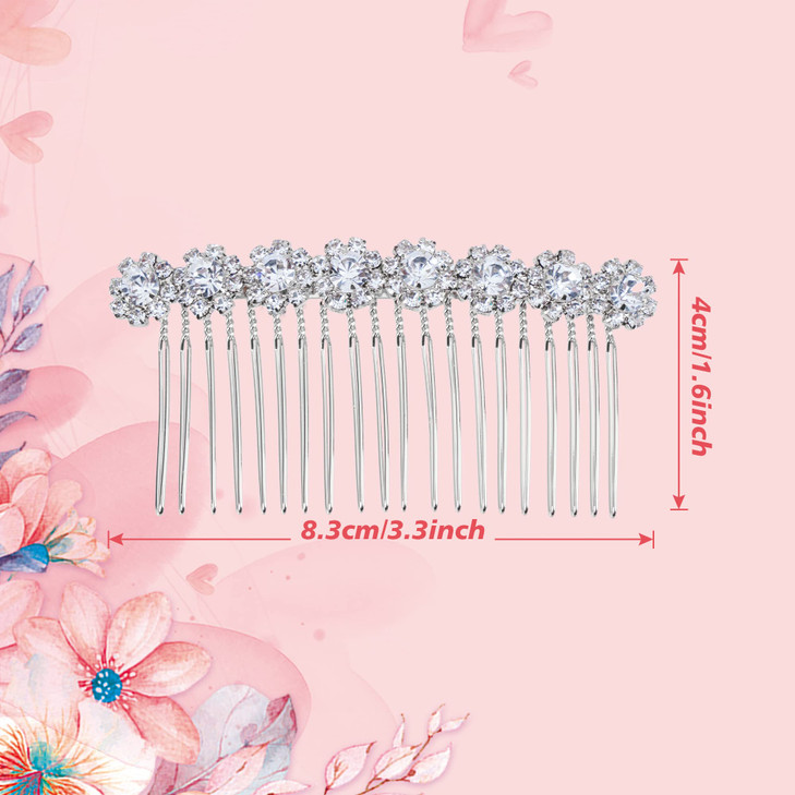 WBCBEC 4 Pack Highgrade Alloy Diamond Rhinestone Flower Hair Side Combs Wedding Bridal Jewelry Hair Clips for WomenSilve