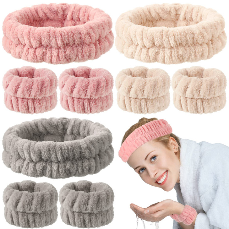 Chuangdi 9 Pcs Face Wash Headband and Wristband Set 3 Microfiber Reusable Spa Headband 6 Wrist Washband for Women Avoid