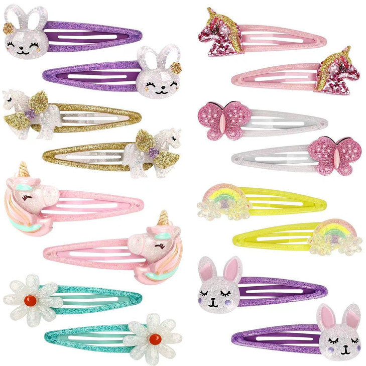 Wingchold 16Pcs Girls Unicorn Butterfly Flower Rabbit Hair Clips Sparkly Rainbow Hair Accessories for Toddlers Kids Hair