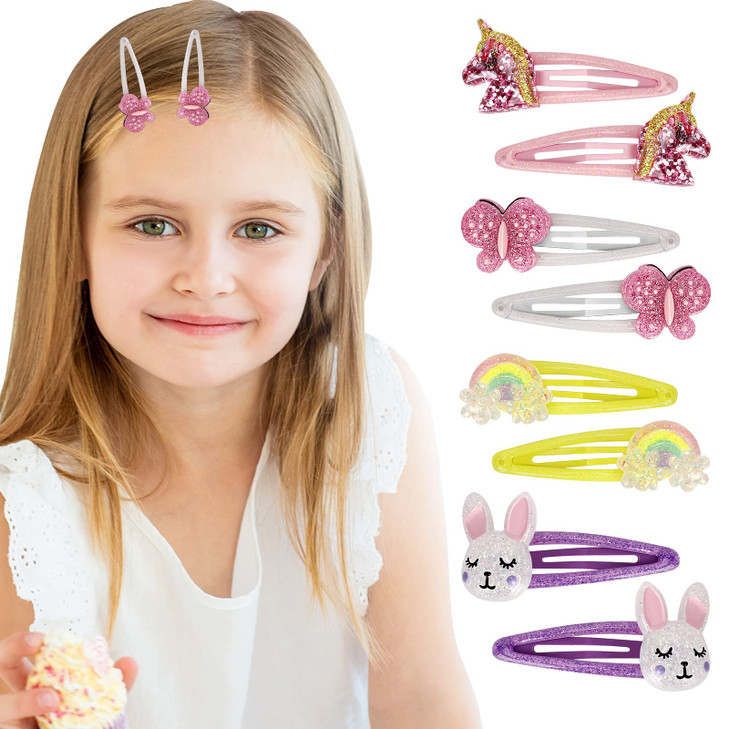 Wingchold 16Pcs Girls Unicorn Butterfly Flower Rabbit Hair Clips Sparkly Rainbow Hair Accessories for Toddlers Kids Hair
