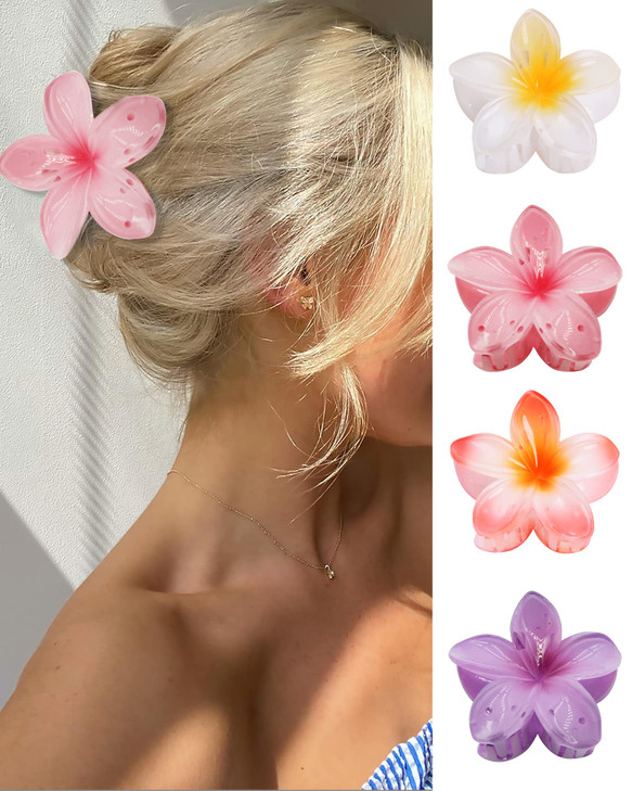 GQLV Flower Hair Claw Clips4PCS for Thick HairStrong Hold NonslipHawaiianCute Large Hair ClipsBanana Clip for Thin HairH