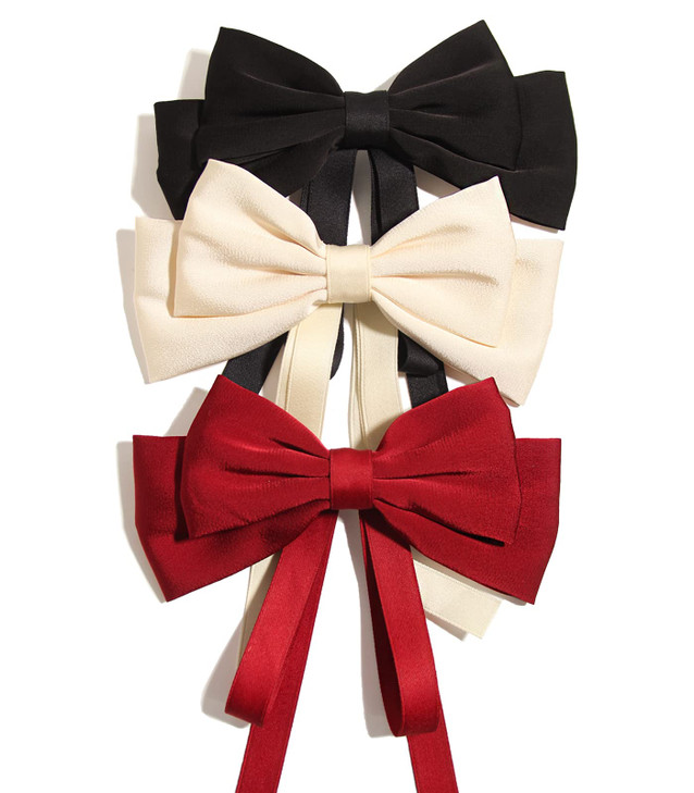 Furling Pompoms Ribbon Bows Hair Clips for Girls Black Beige Burgundy Bow Clip with Tassle Tails Bowknot French Barrette