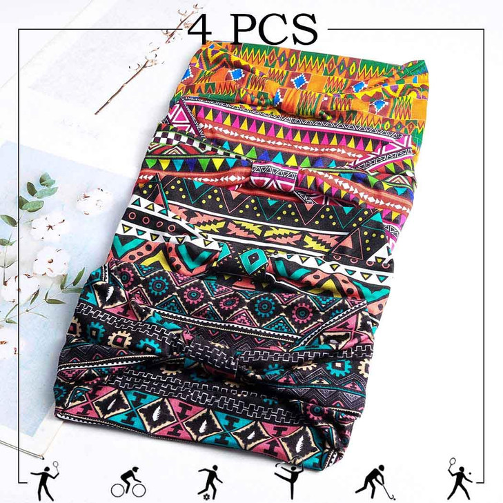 Aceorna African Headbands Boho Knotted Hairbands Stretch Wide Head Wraps Elastic Yoga Turban Hair Scarfs Workout Printed
