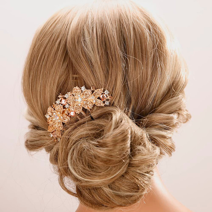Aimimier Flower Crystal Hair Comb Decorative Rhinestone Gem Side Combs Long Teeth Hair Pins Updo Hair Accessories for Br