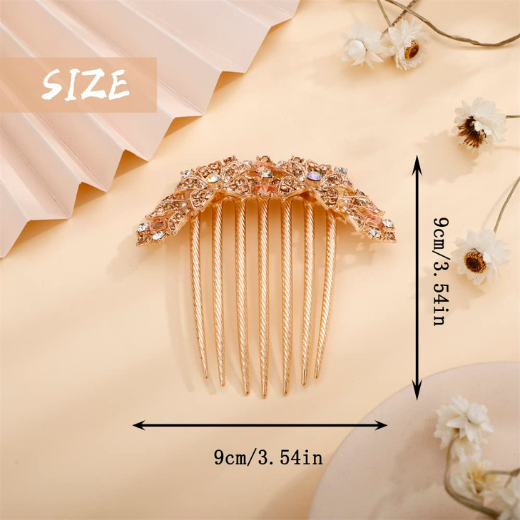 Aimimier Flower Crystal Hair Comb Decorative Rhinestone Gem Side Combs Long Teeth Hair Pins Updo Hair Accessories for Br