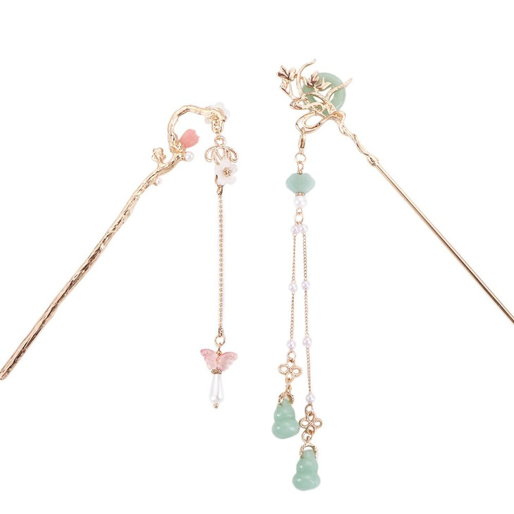Leadigol 2pcs Vintage Hair Sticks Jade Hair ChopsticksChinese Style Retro Tassel HairpinHair Pin Chignon Pin Chopsticks