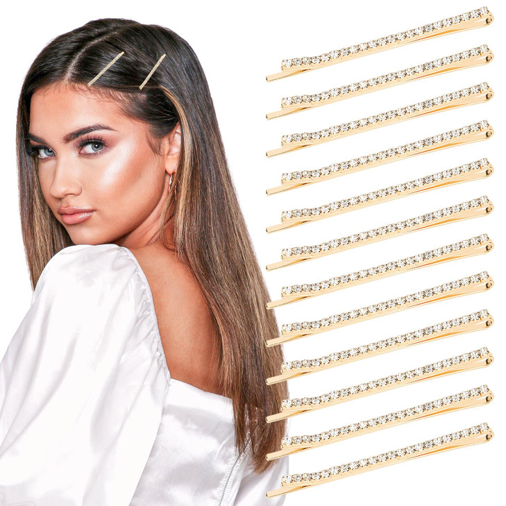 Amariver 24 Pcs Gold Rhinestone Bobby Pins Small Crystal Hairpins Bulk for Women Sparkly Shiny Glitter Hair Clips and St