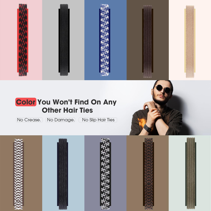 EasYoung 10Pcs Knotted Wide Hair Ties for Men with Long Curly Thick or Dense Hair Elastic NoCrease Coils for Buns