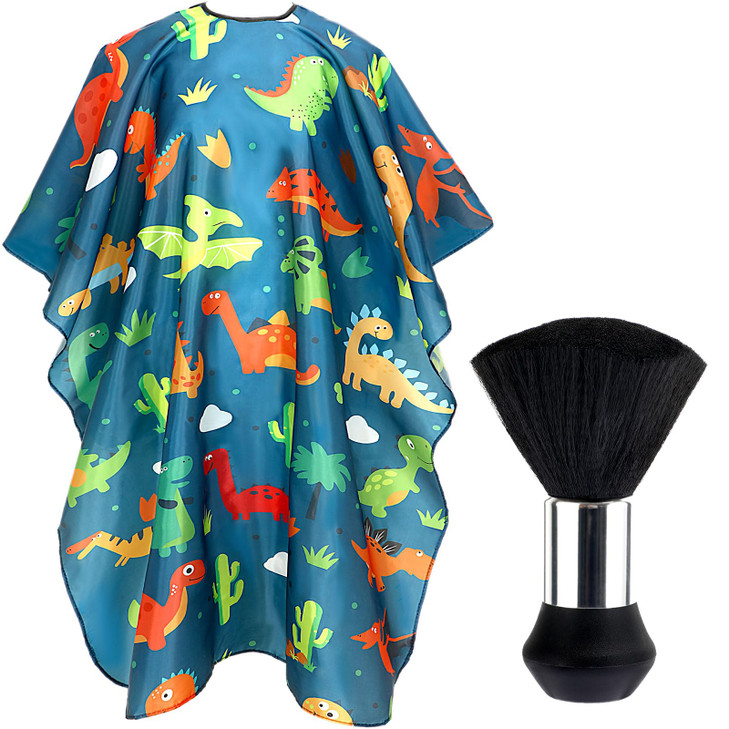 FEBSNOW Kids Hair Cutting CapeProfessional Kids Barber Cape and Neck Duster Brush Cartoon Hairdresser Apron with Adjusta