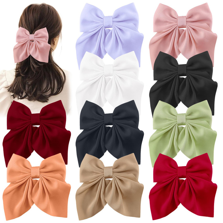 10 Pcs Bow Hair Clips for Women Girls 55 Inch Big Hair Bows 10 Solid Colors Handmade Soft Fabric Bowknot French Barrette