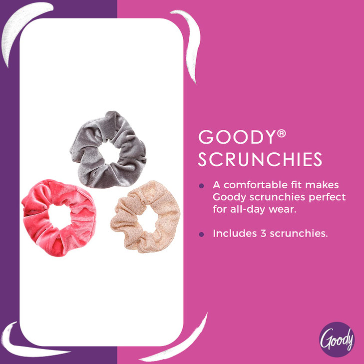 Goody Velvet Hair Scrunchies, 3 Count, Assorted Colors, Style with Ease and Keep Your Hairstyles Secure, Pain-Free Styling Accessories for Women, Men online at globaldelivered