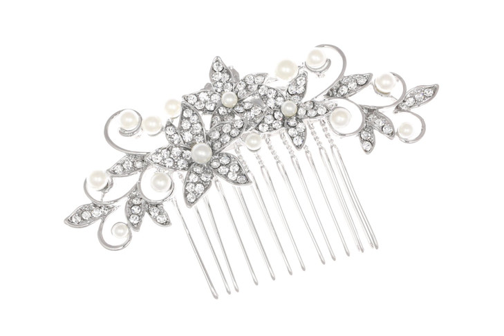 SAMKY Bridal Bridesmaid Flower Girl Pearl Rhinestones Prom Wedding Tiara Comb T1046