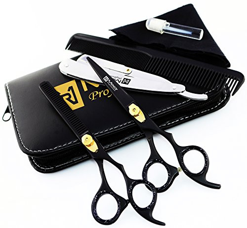 Macs Professional Black Gold Plated Beauty full Double Tone Combination Razors Edge Barber Hair Cutting ScissorShear Set