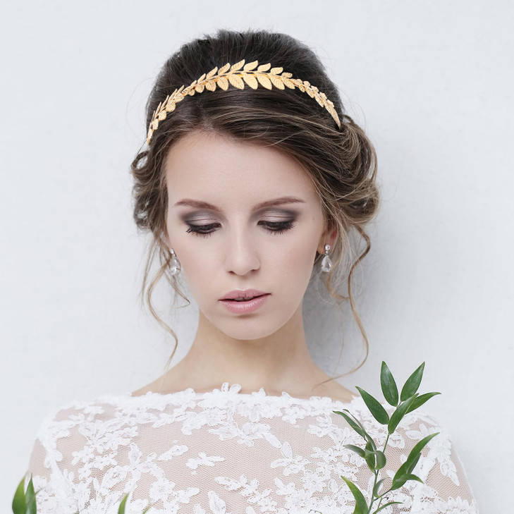 UEETEK Roman Goddess Headband Leaf Bridal Hairband Crown Gold