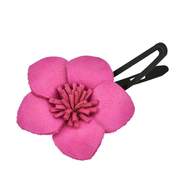 AeraVida Cute and Colorful Fuschia Pink Tropical Flower Leather Hair Clip Flower Hair Clip Hair Clip Accessories Leather