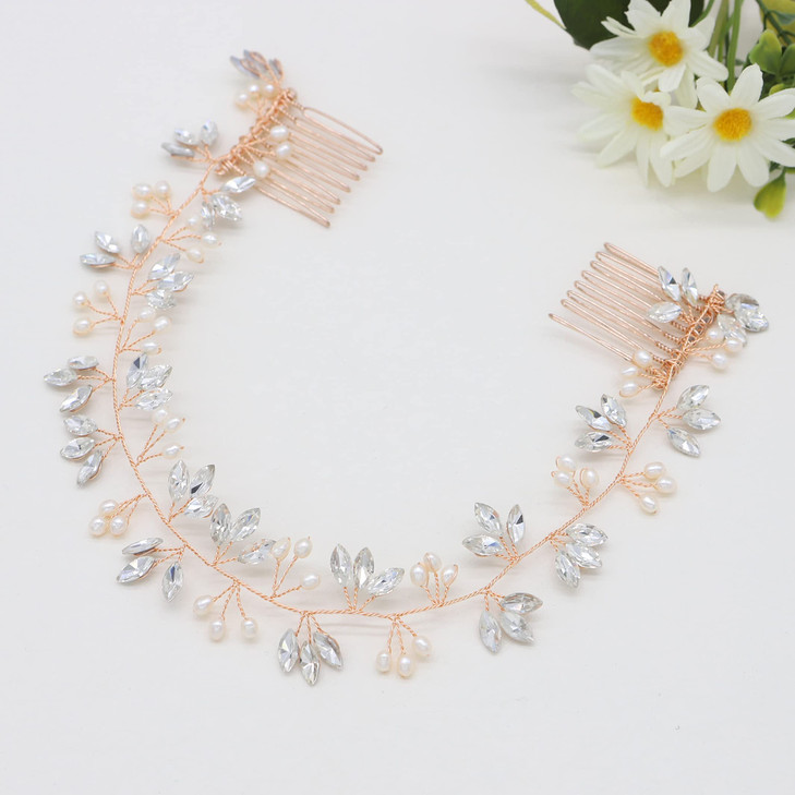 Ammei Headpiece Crystal Bridal Headpiece Wedding Headband With Genuine Freshwater Pearls And Combs Hair Accessories For