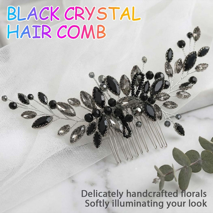 Brishow Black Rhinestone Hair Accessories Wedding Crystal Hair Combs for Women