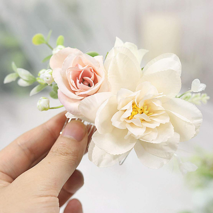 FangsenHandmade Velvet Rose Hair Comb Wedding Party Hair Accessory Artificial Flower Bride Hairpiece artificial flower R