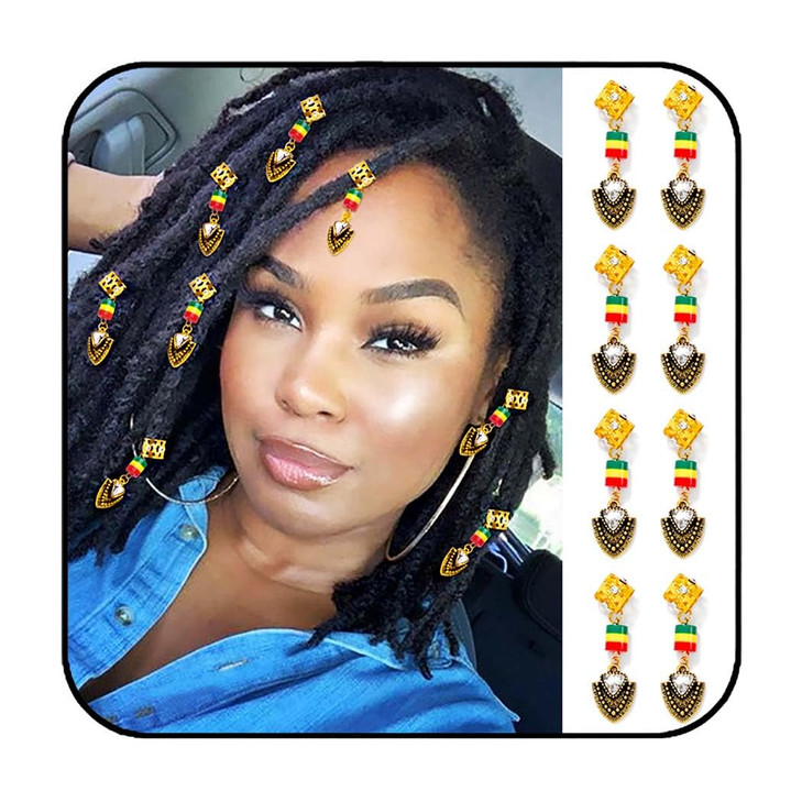 Formery 8Pcs Crystals Dreadlock Cuffs Gold Braid Charms Accessories African Hair Tube Loc Jewelry for Black Women