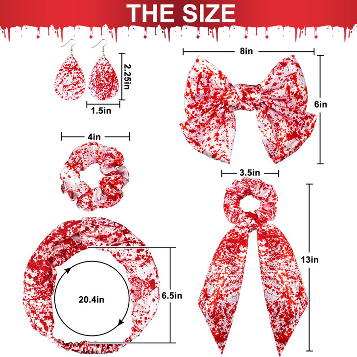 Whaline 5Pcs Halloween Bloodstain Hair Accessories Kit Bloody Headband Hair Band Hair Scrunchies Bow Hair Pin Leather Ea