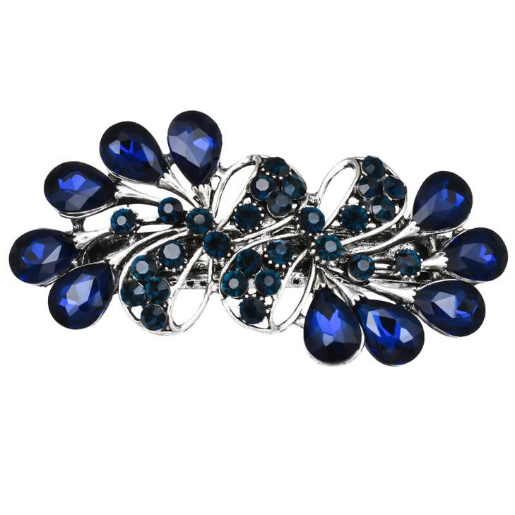 Vintage Sparkly Hair Barrettes Decorative Hair Clips French Navy Blue Rhinestone Barrettes Crystal Flower Hair Pins Hair
