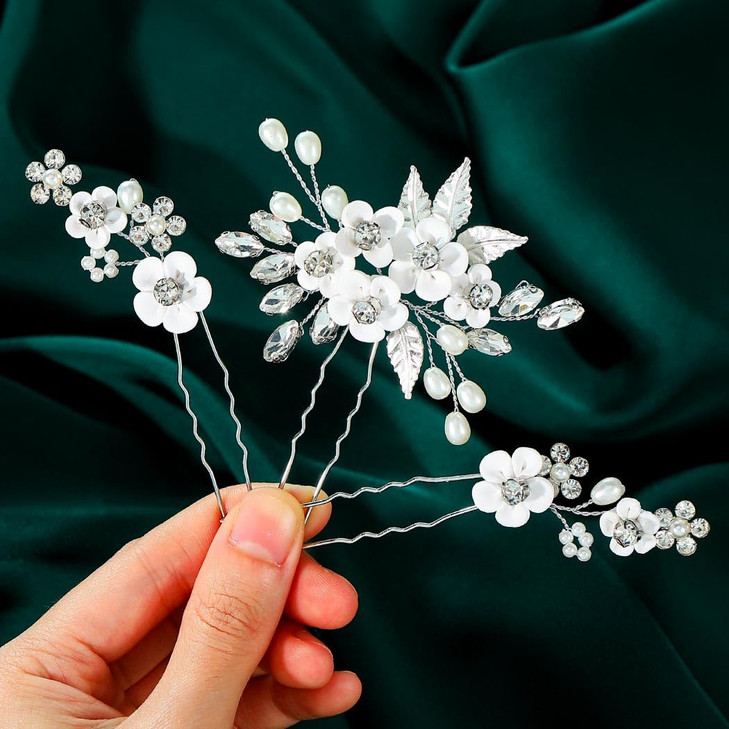 GORAIS Pearl Wedding Hair Pins Flower Bridal Hair Clips Accessories for Women and Bride Pack of 3
