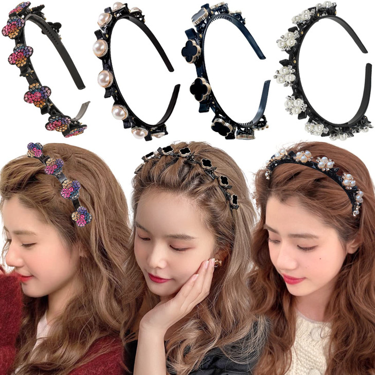 KKSS 4 Pcs Headband With Clips Accesorios Para El Cabello Clip Headbands for Girl head Bands for Womens Hair Braided Hea