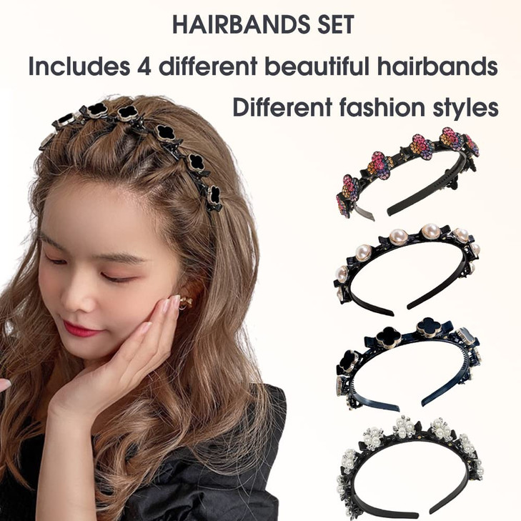 KKSS 4 Pcs Headband With Clips Accesorios Para El Cabello Clip Headbands for Girl head Bands for Womens Hair Braided Hea