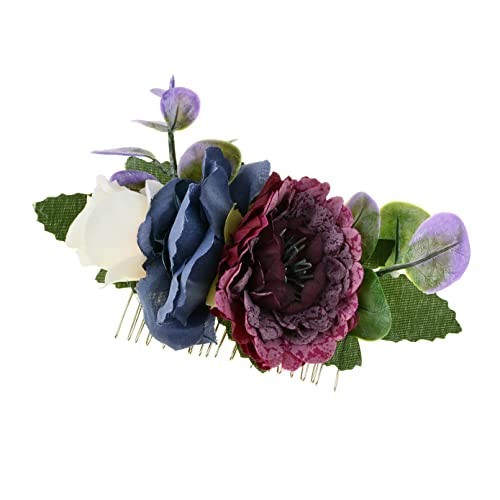 Lucky Summer Bridal Floral Hair Comb Wedding Bridesmaid Flower Greenery Headpiece Navy and Burgundy