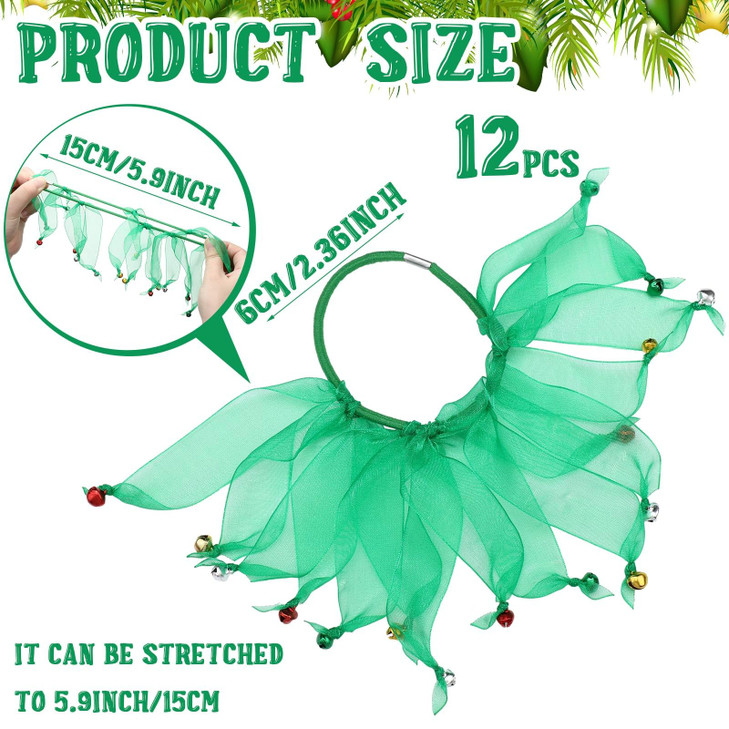 Hotop 12 Pcs Christmas Hair Ties with Bells Ribbon Elastic Scrunchies Xmas Hair Ties Ribbon Ponytail Holder for Christma