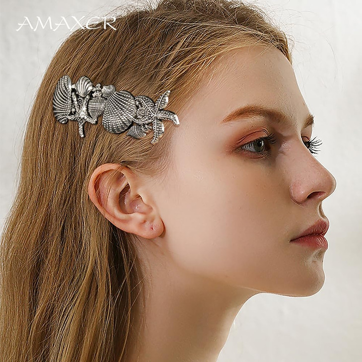Starfish Shell French Barrettes Classic Ocean Theme Hair Clips Personalized Jewelry Alloy Hair Styling Accessories Silve