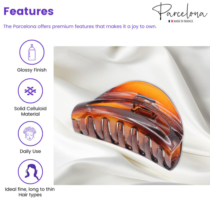 Parcelona French Vrille Small Tortoise Shell 2 34 Celluloid No Slip Grip Sturdy Claw Clips Jaw Hair Clips Claw Clamp Clu