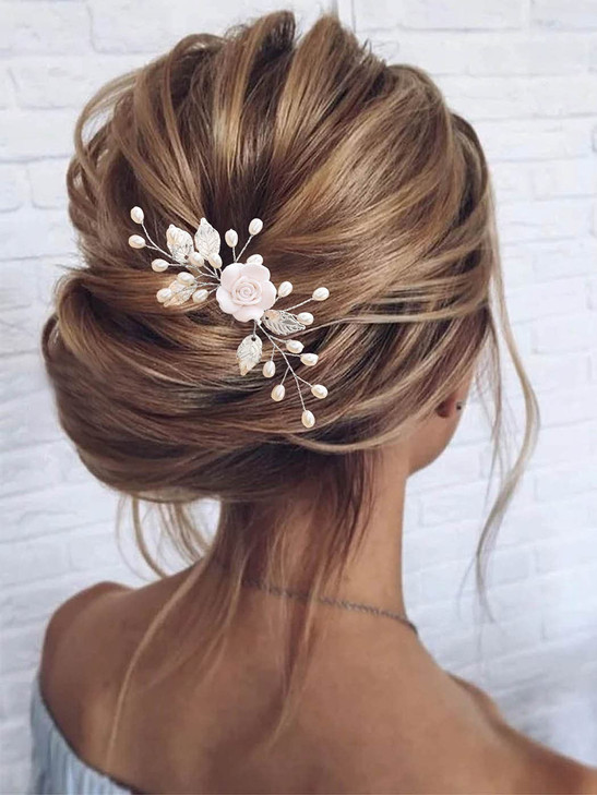 Gorais Flower Bride Wedding Hair Comb Pearl Bridal Hair Pieces Leaf Hair Accessories for Women and Girls asilver