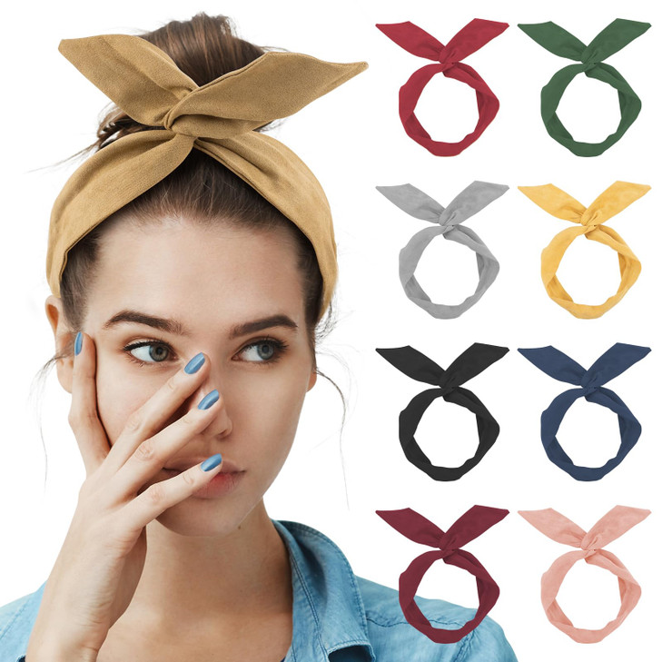 AUEAR 9 Pack Solid Color Twist Bow Headband Wired Hair Tie Wire Headbands Rabbit Ear Head Wraps for Women Girls Accessor