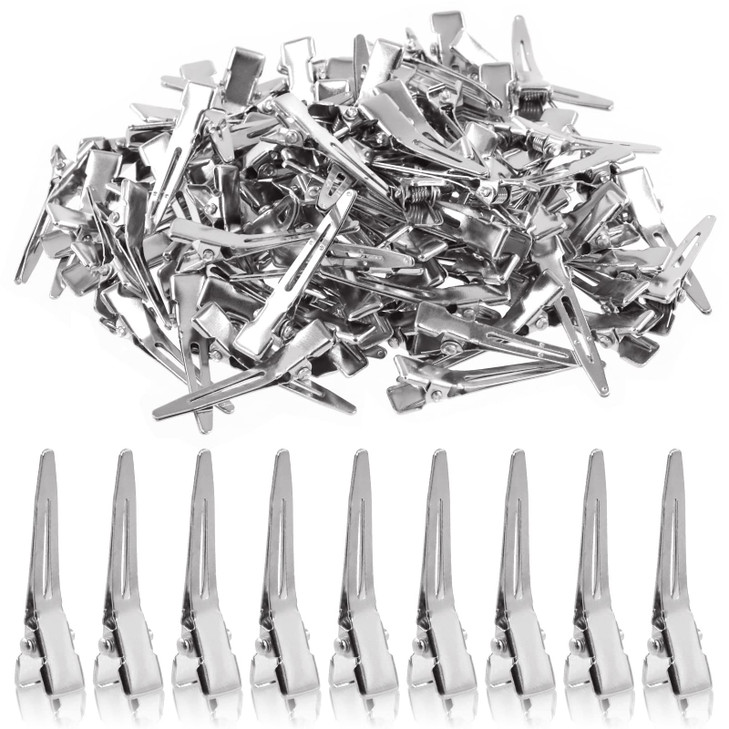 Wokape 100Pcs Styling Hair Clips 14 Inch Metal Duck Billed Hair Clips for Women Styling Sectioning Silver Alligator Clip