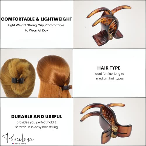 Parcelona French Small Three Teeth Tortoise Brown Shell Pony Fish Style Strong Grip Jaw Hair Claw Clip Clamp