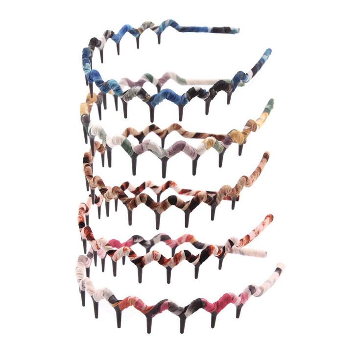 Numblartd 5 Pcs Leopard Print Wrapping Toothed Wavy Headband Zigzag Comb Hair Band Women Fashion Hair Hoop Hairband Hair