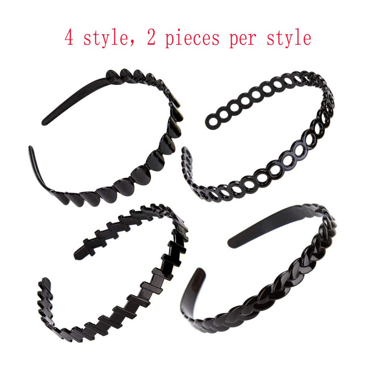 Numblartd 8 Pcs Men and Women Black Plastic Hair Band Headband with Toothed Fashion Classic Teeth Comb Hair Hoop Headwea