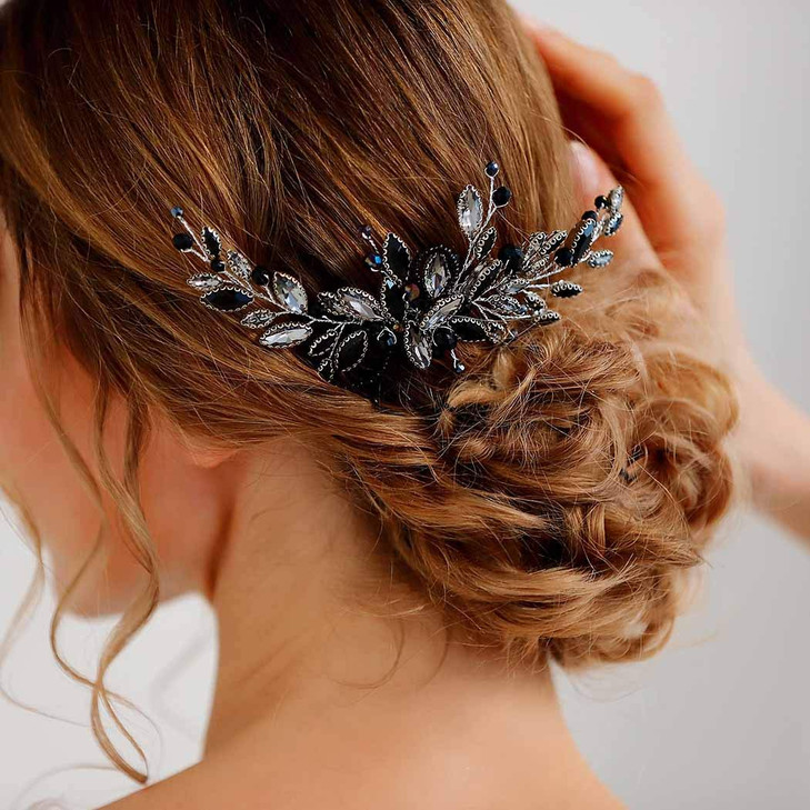 Unicra Bride Wedding Hair Combs Black Delicate Opal Crystal Bridal Headpieces Hair Accessories for Women and Girls Black