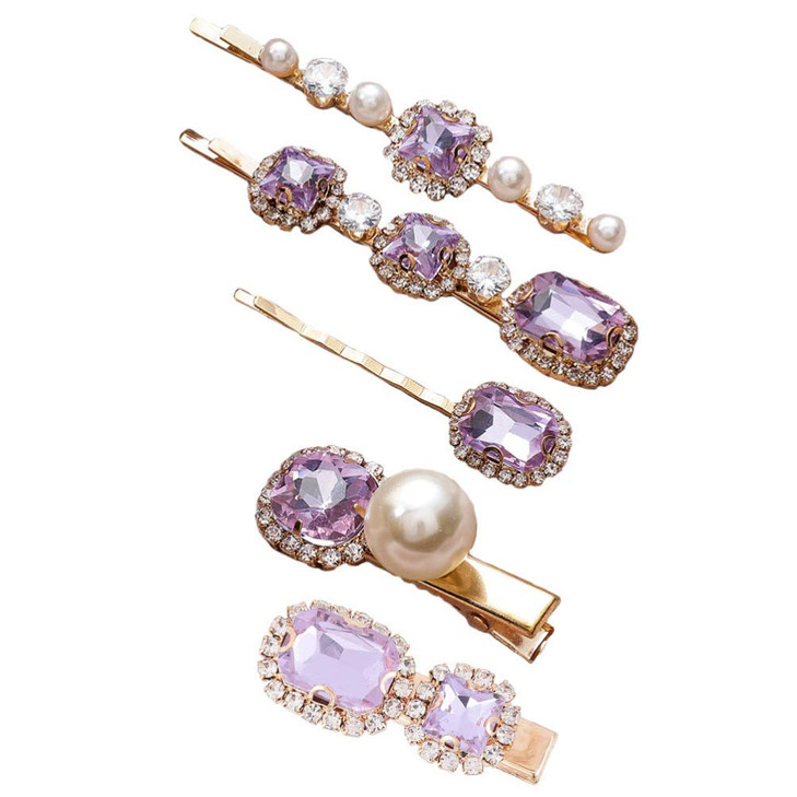 Uonlytech Rhinestone Hair Clips 5Pcs Fashionable Hair Fixing Clips Elegant Accessories for Women Girls Daily Party Styli